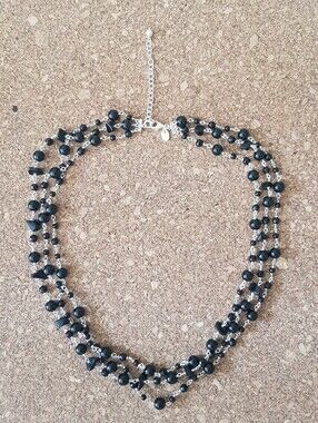 Sterling Silver Black Beaded Multi-Strand Necklace - Women Jewelry